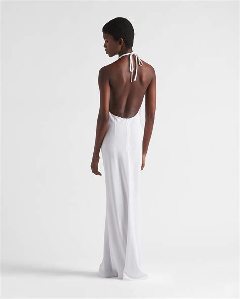 prada white halter dress|White Long Sablé Dress .